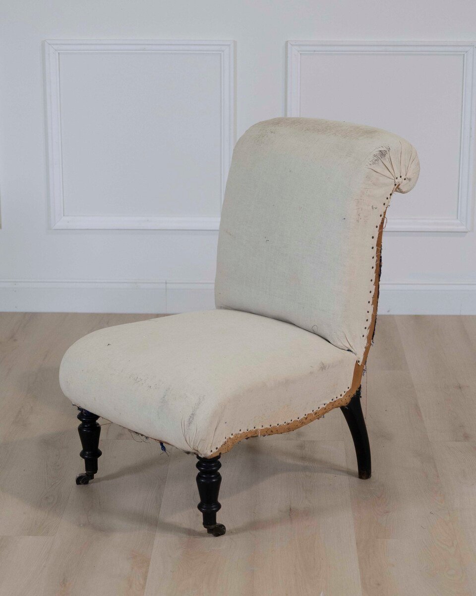 19th Century Napoleon III Scroll Back Slipper Chair, Ready to Upholster - JAA