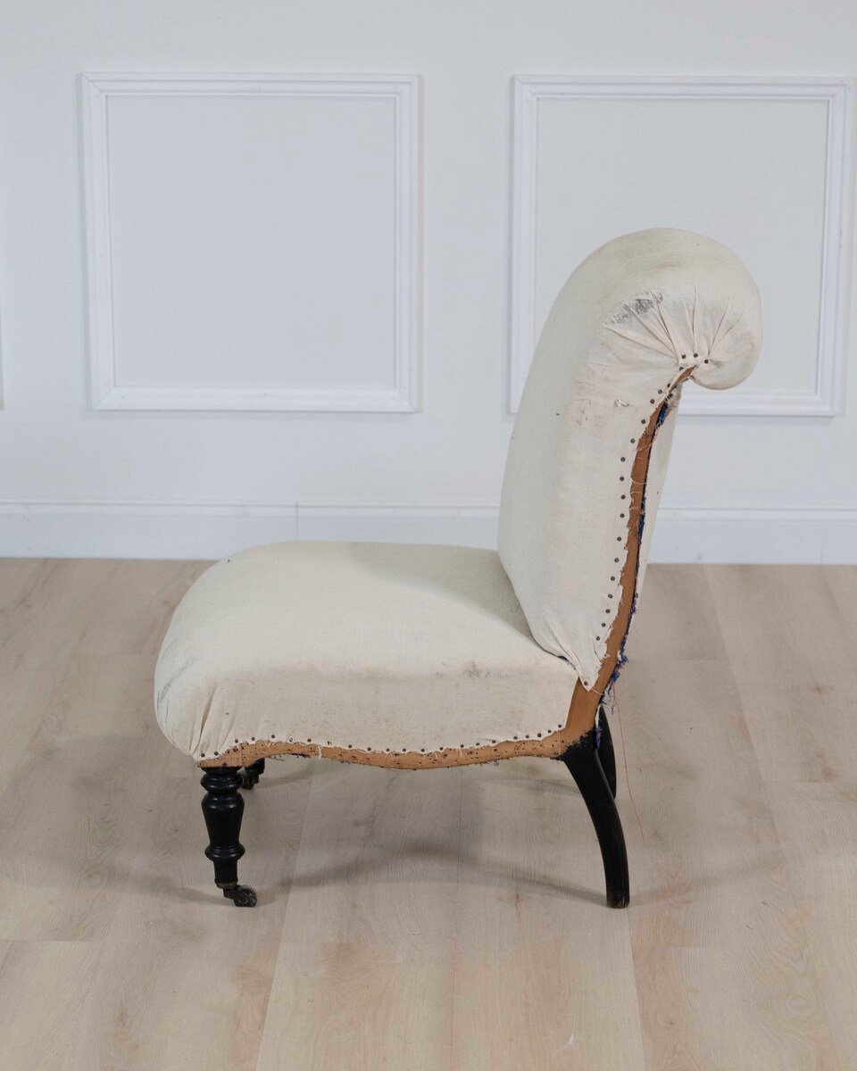 19th Century Napoleon III Scroll Back Slipper Chair, Ready to Upholster - JAA