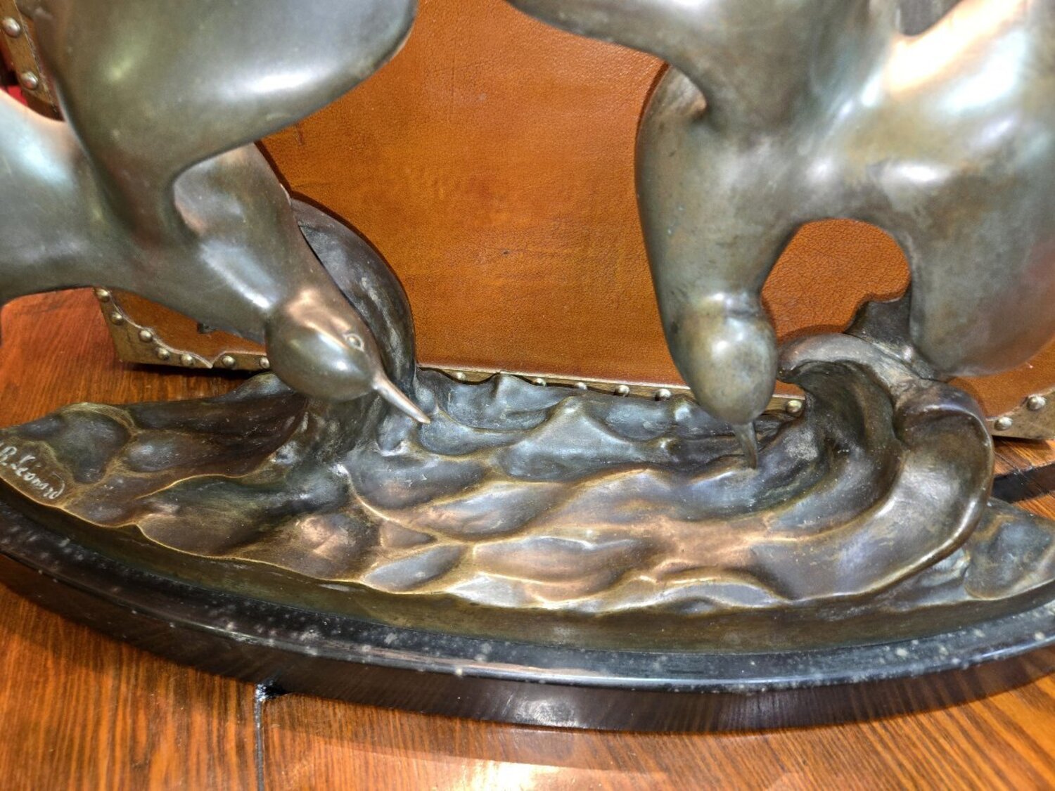 Large antique bronze sculpture depicting two seagulls in flight - JAA