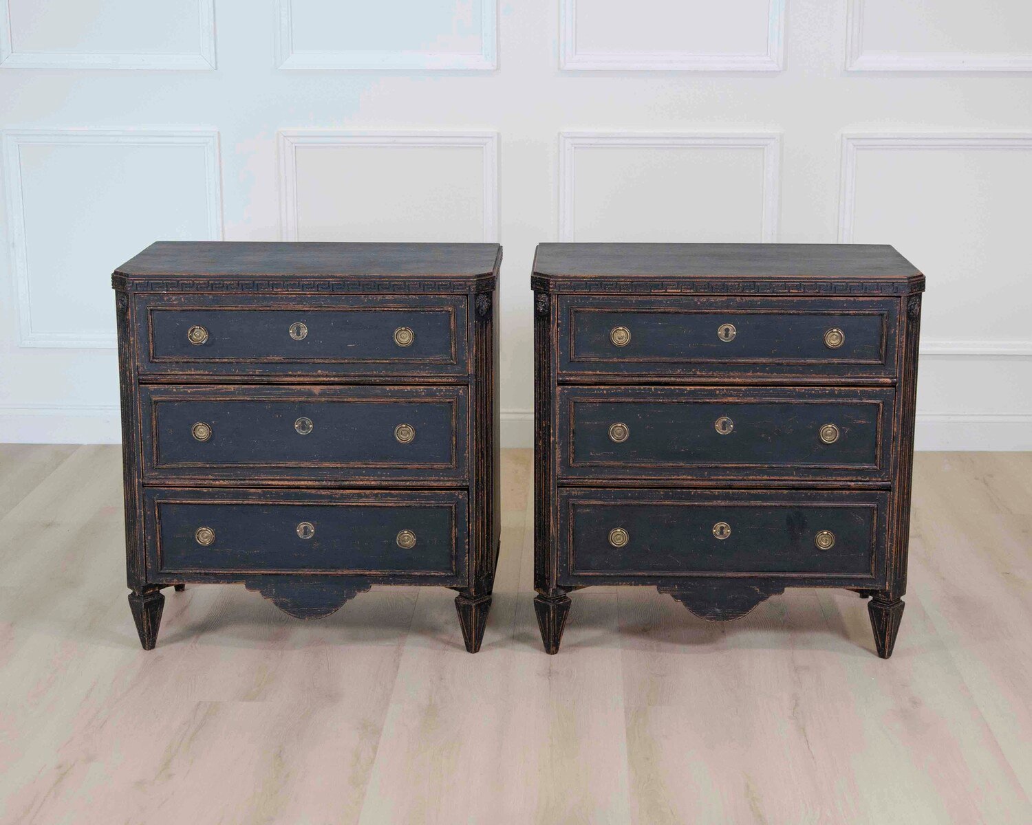 Pair of 19th Century Black Scandinavian Chests of Drawers - JAA