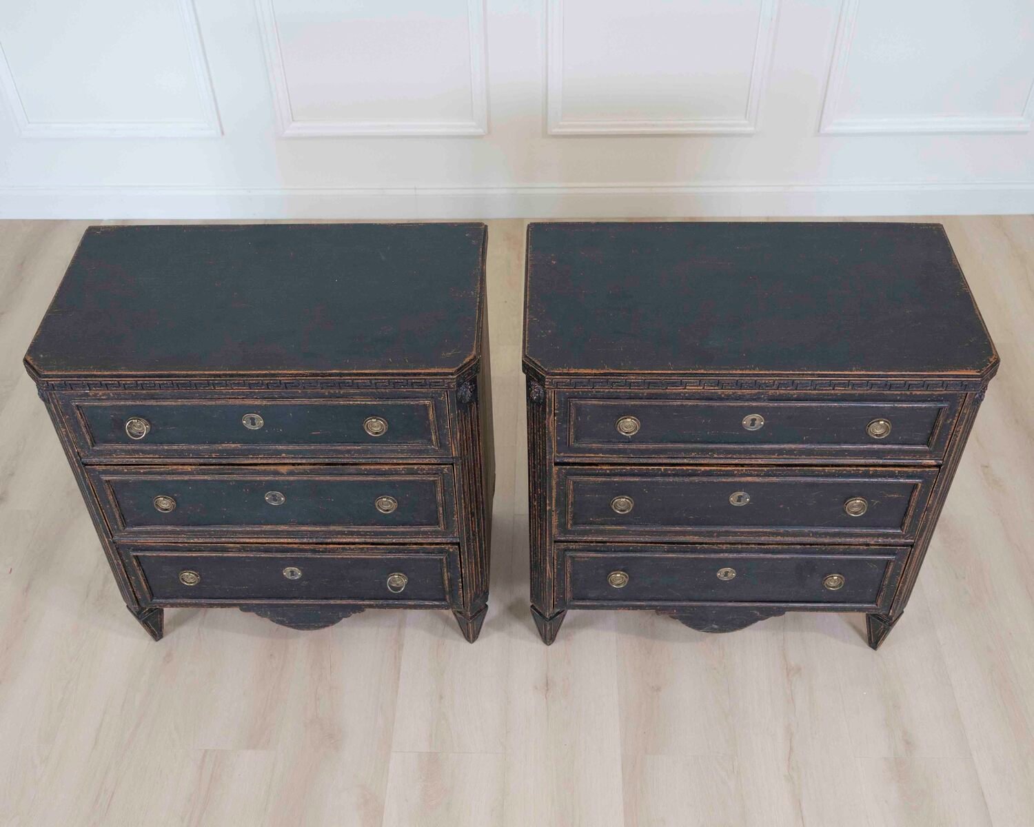 Pair of 19th Century Black Scandinavian Chests of Drawers - JAA