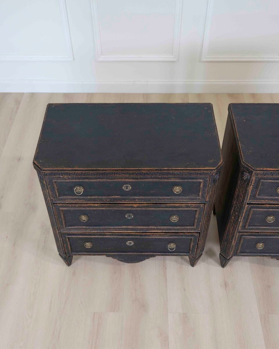 Pair of 19th Century Black Scandinavian Chests of Drawers - JAA