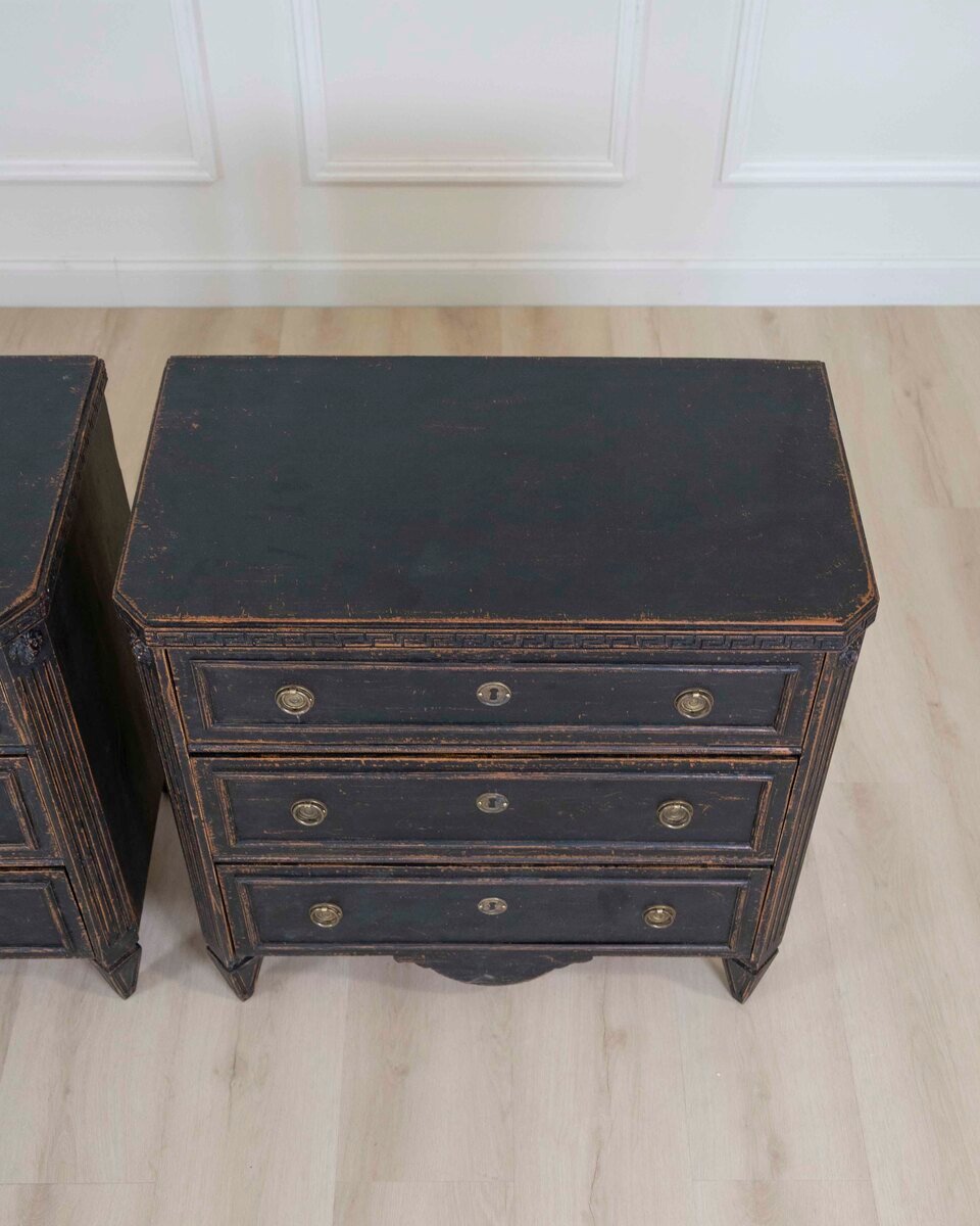 Pair of 19th Century Black Scandinavian Chests of Drawers - JAA