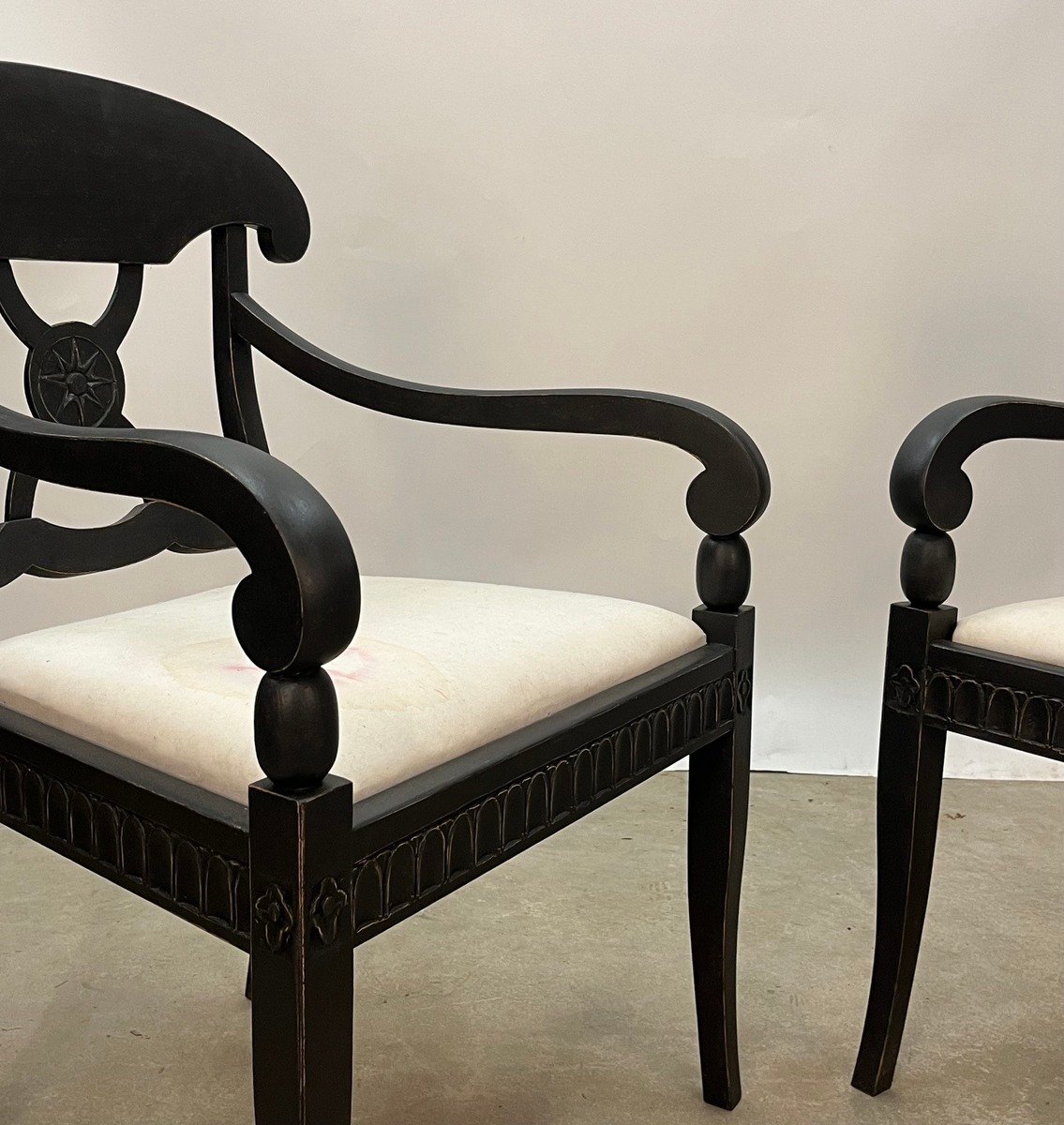 Pair of Swedish Ebonized Neoclassical Armchairs, Circa 1880 - JAA