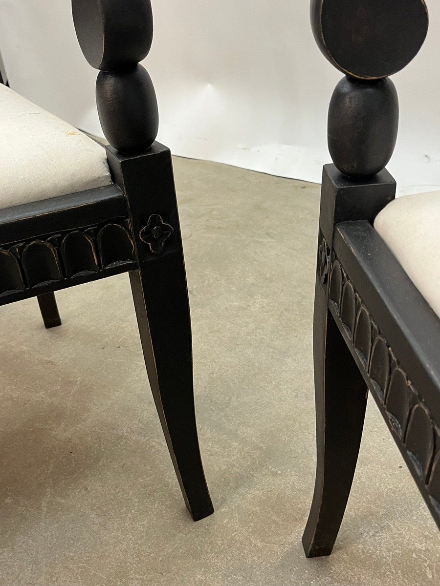 Pair of Swedish Ebonized Neoclassical Armchairs, Circa 1880 - JAA