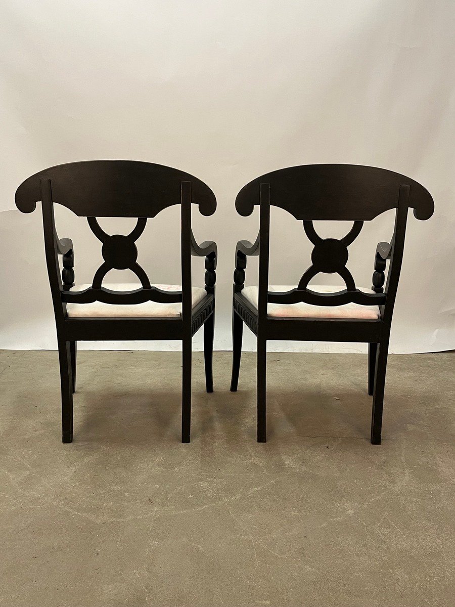 Pair of Swedish Ebonized Neoclassical Armchairs, Circa 1880 - JAA