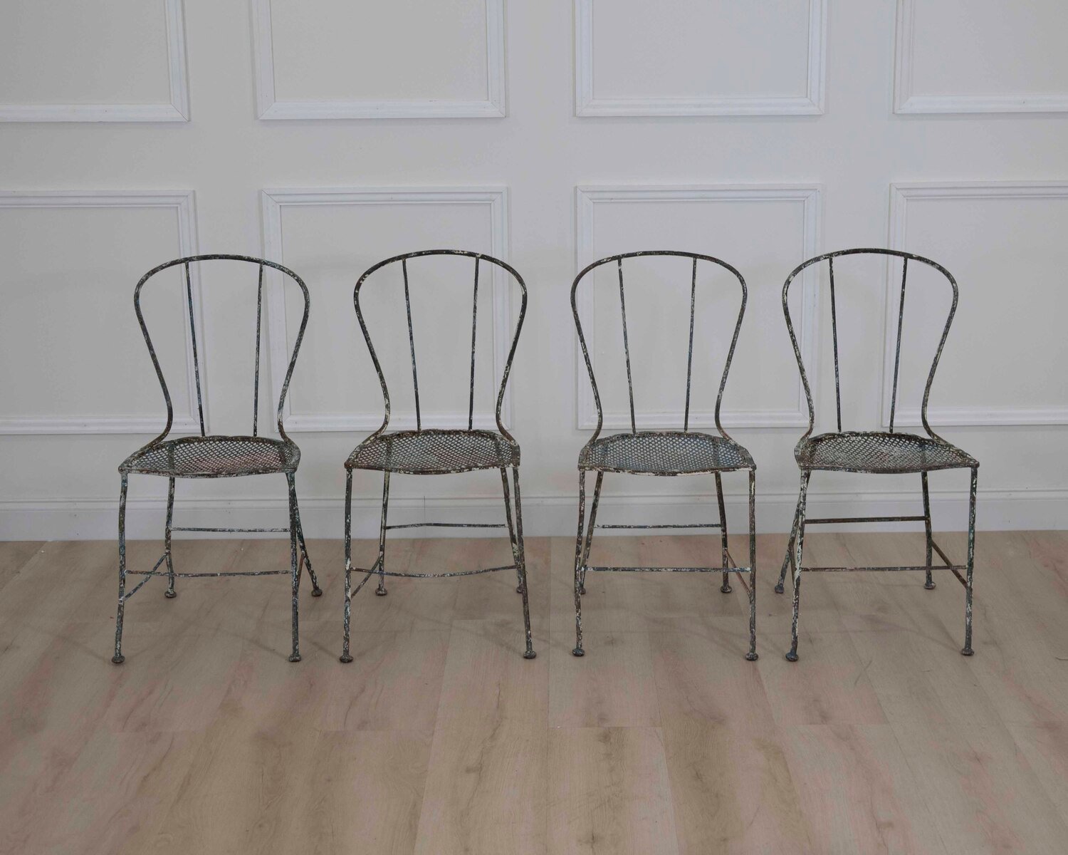 Set of Four French 19th Century Wrought Iron Garden Chairs - JAA