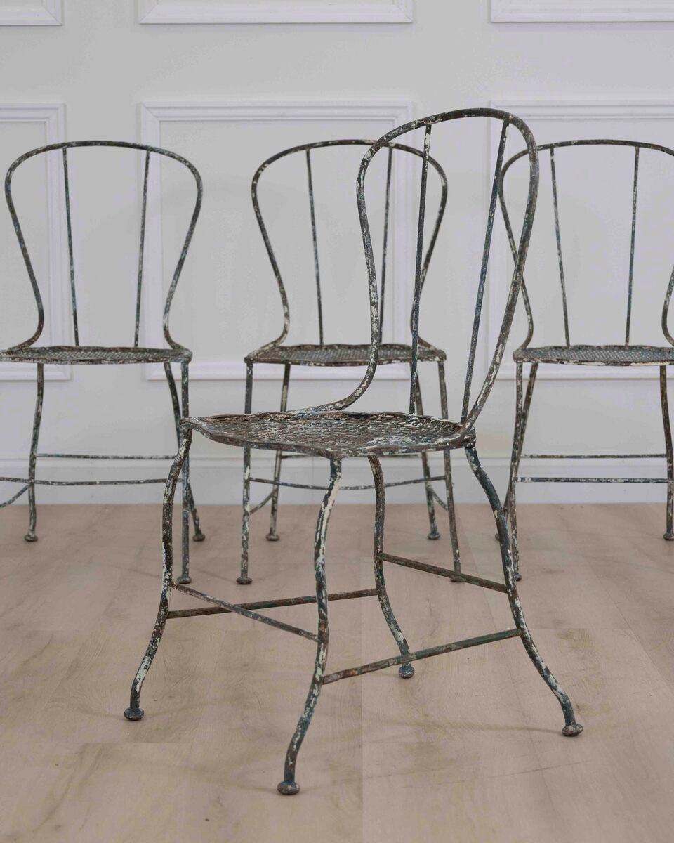 Set of Four French 19th Century Wrought Iron Garden Chairs - JAA