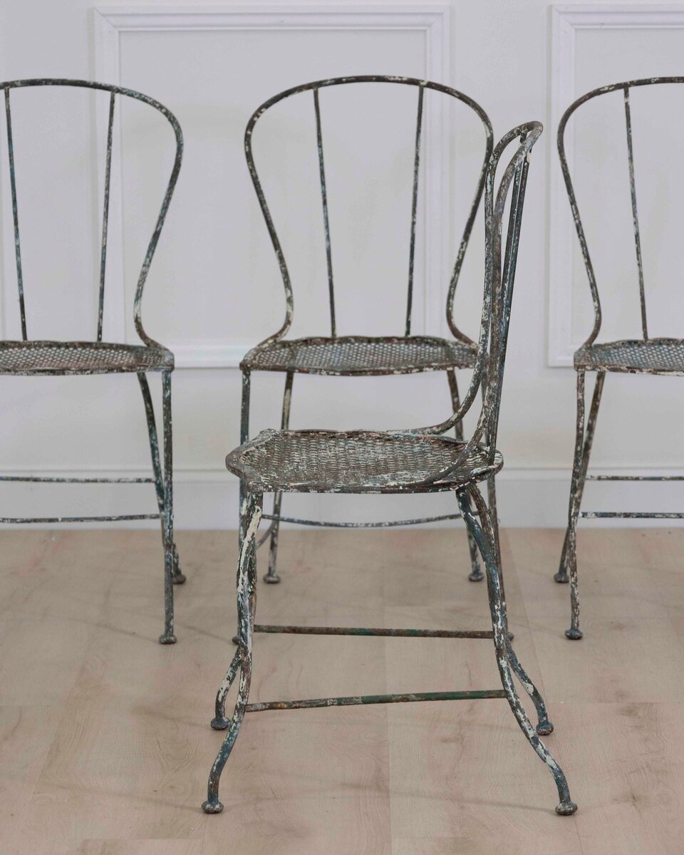 Set of Four French 19th Century Wrought Iron Garden Chairs - JAA