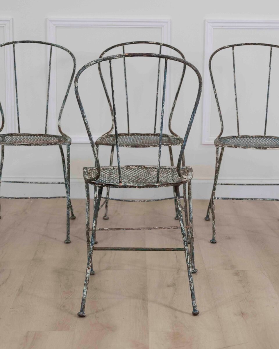 Set of Four French 19th Century Wrought Iron Garden Chairs - JAA