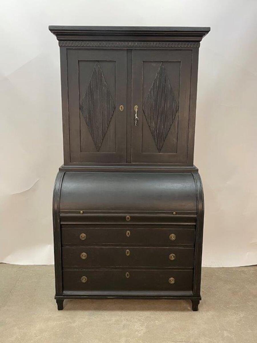 Swedish Gustavian Style Roll Top Secretary Cabinet - JAA