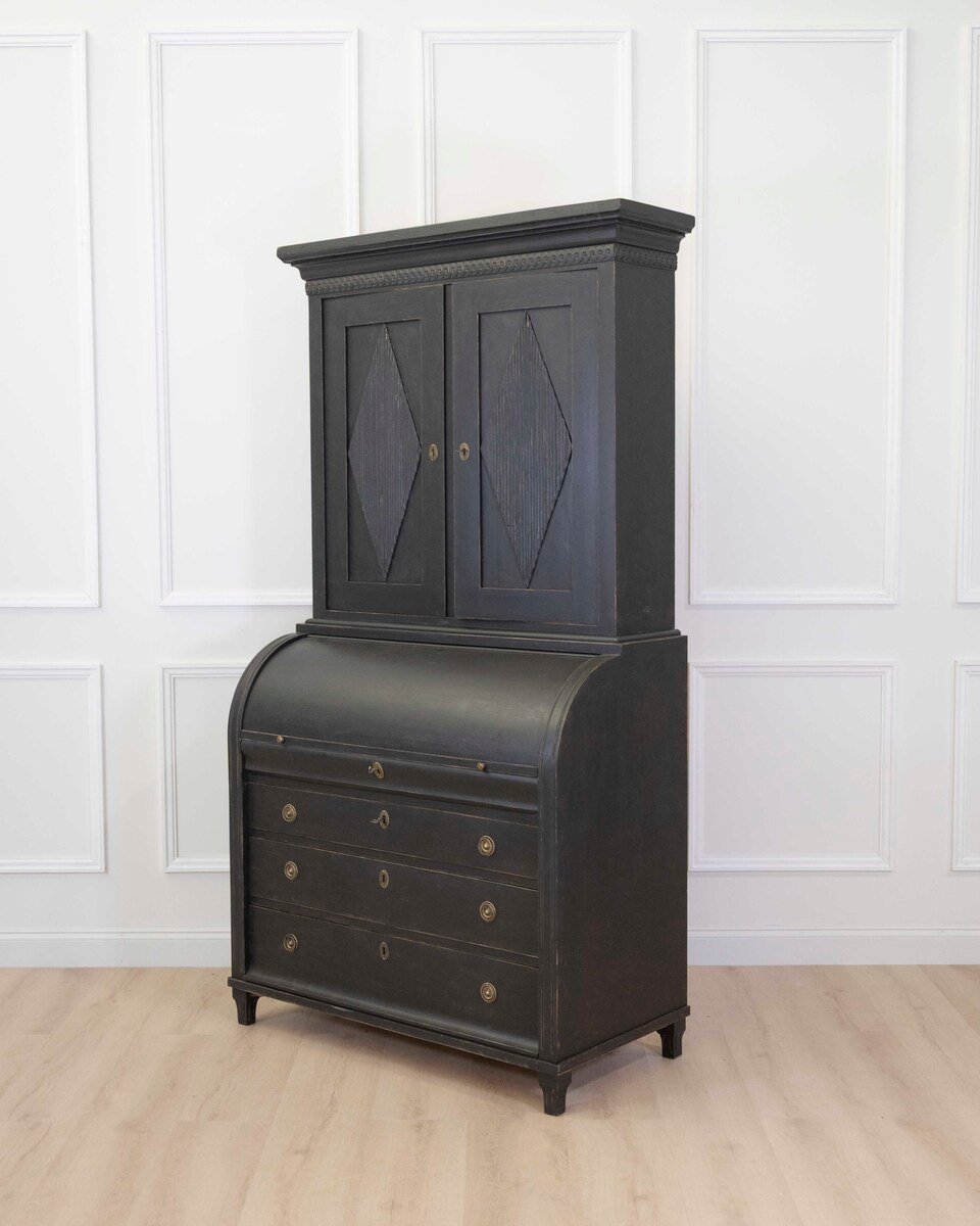 Swedish Gustavian Style Roll Top Secretary Cabinet - JAA