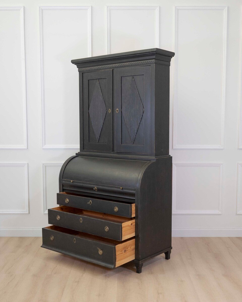Swedish Gustavian Style Roll Top Secretary Cabinet - JAA