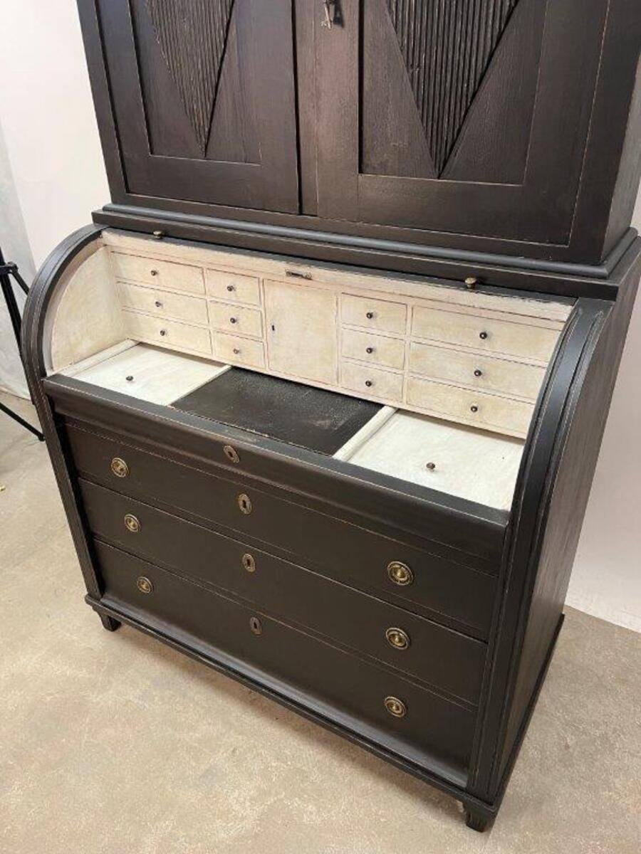 Swedish Gustavian Style Roll Top Secretary Cabinet - JAA