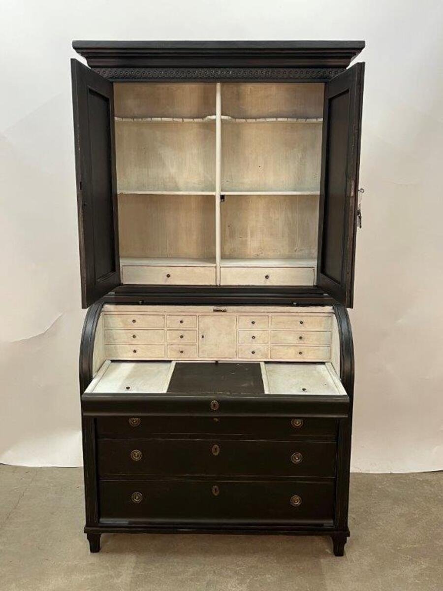 Swedish Gustavian Style Roll Top Secretary Cabinet - JAA