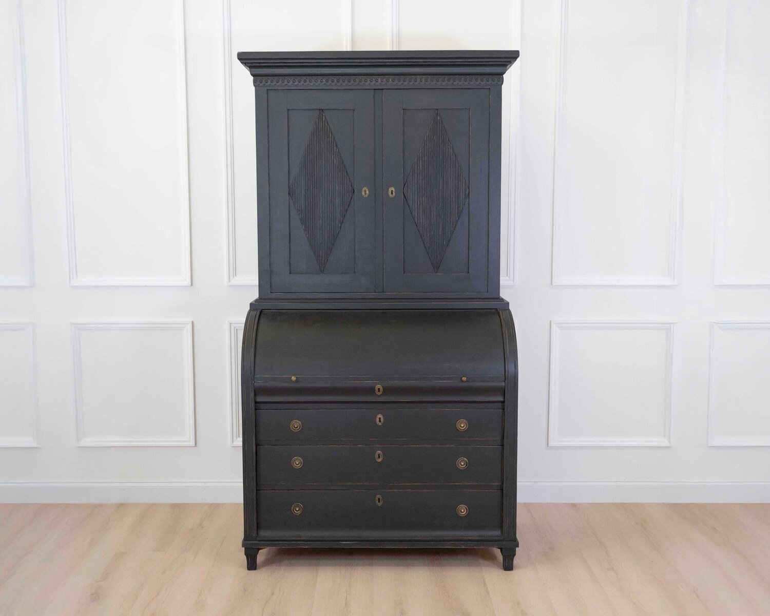Swedish Gustavian Style Roll Top Secretary Cabinet - JAA