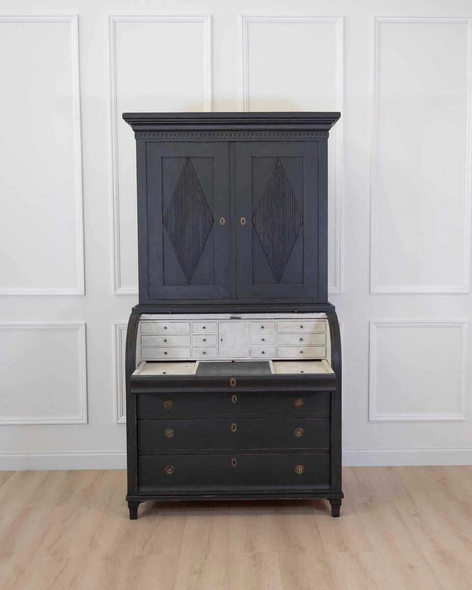 Swedish Gustavian Style Roll Top Secretary Cabinet - JAA