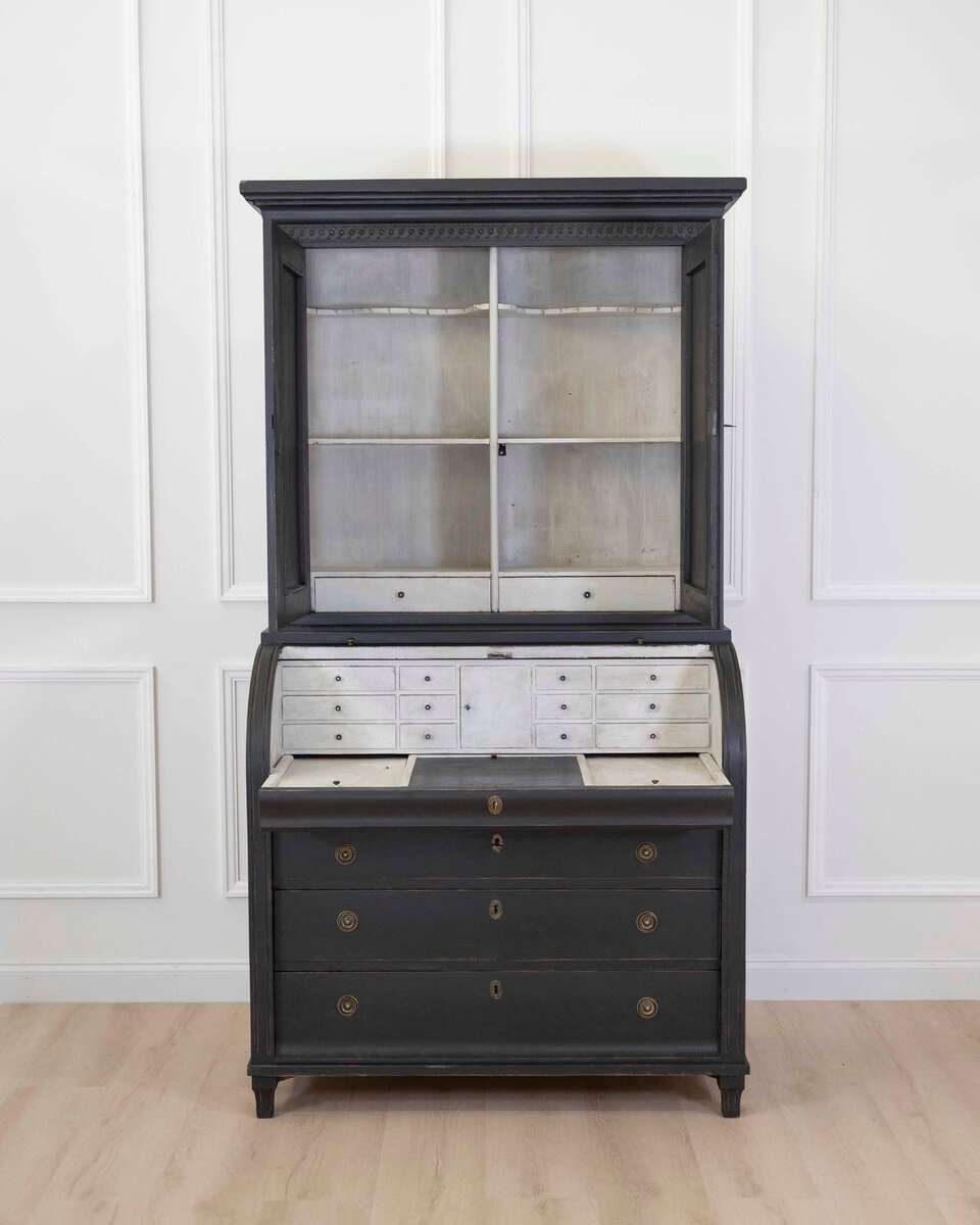Swedish Gustavian Style Roll Top Secretary Cabinet - JAA