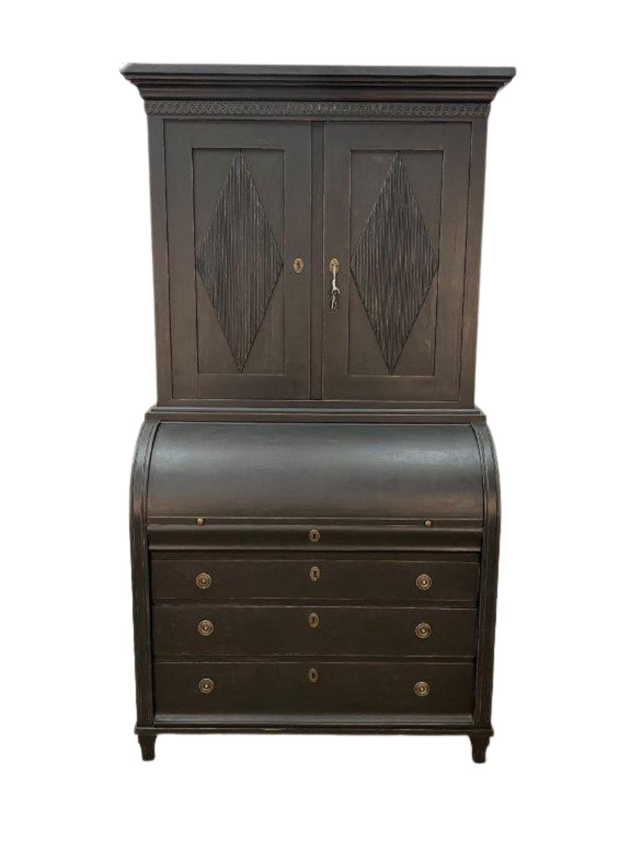Swedish Gustavian Style Roll Top Secretary Cabinet