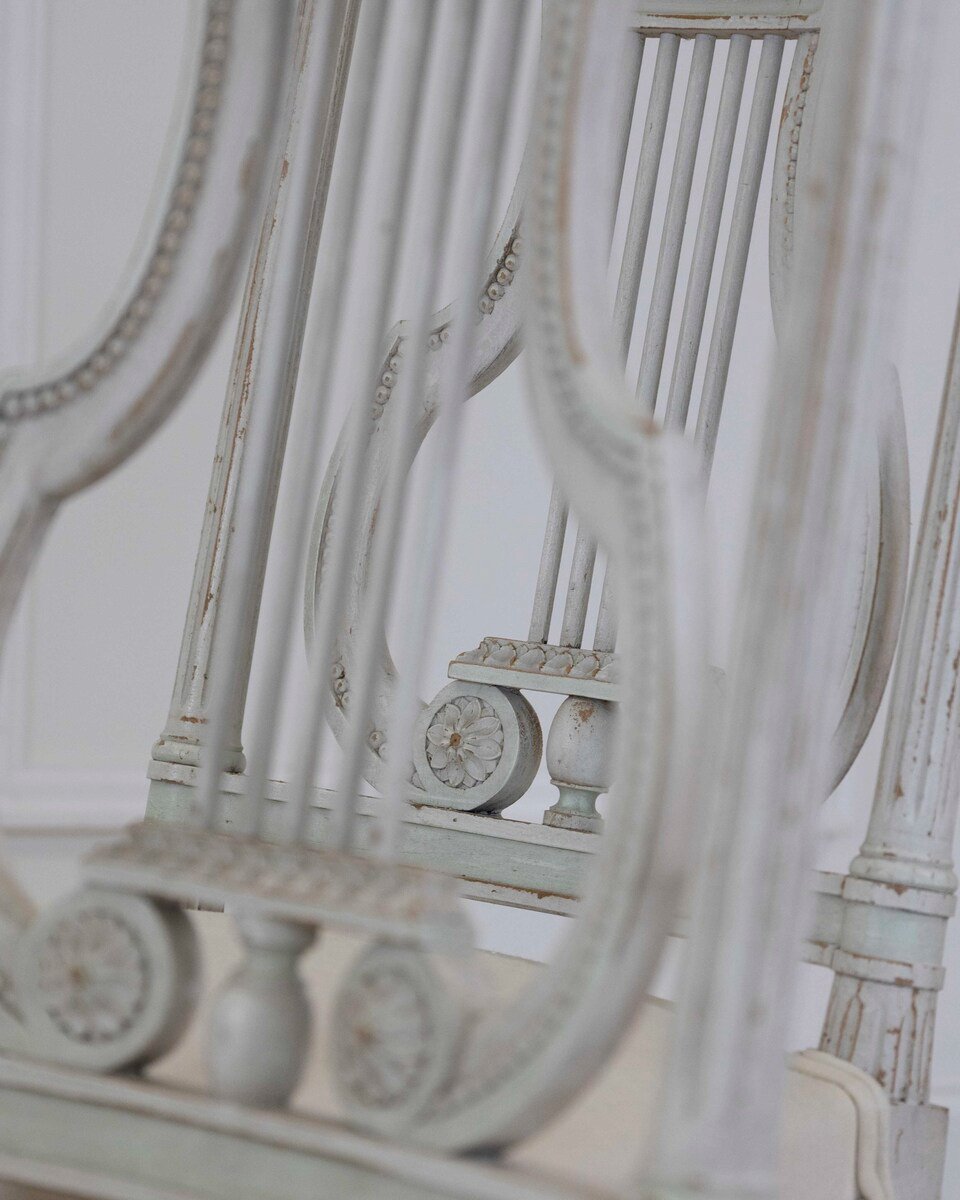 Pair of Antique French Neoclassical Painted Chairs in Antique Linen - JAA