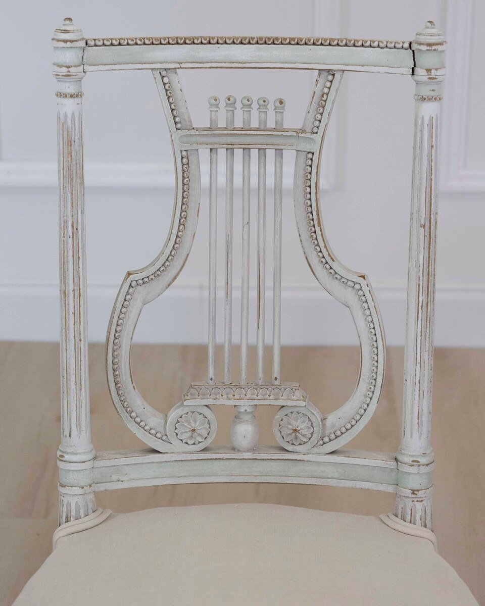 Pair of Antique French Neoclassical Painted Chairs in Antique Linen - JAA