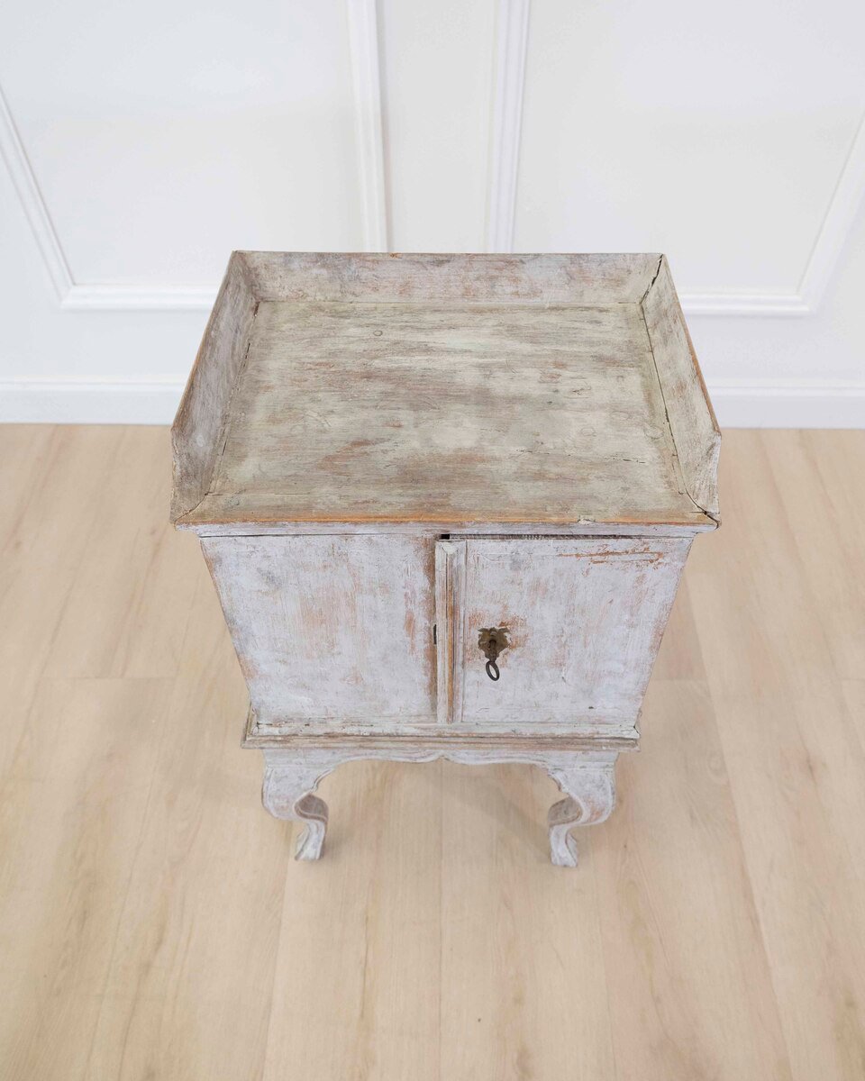 18th Century Rococo Nightstand in Later Grey Paint - JAA