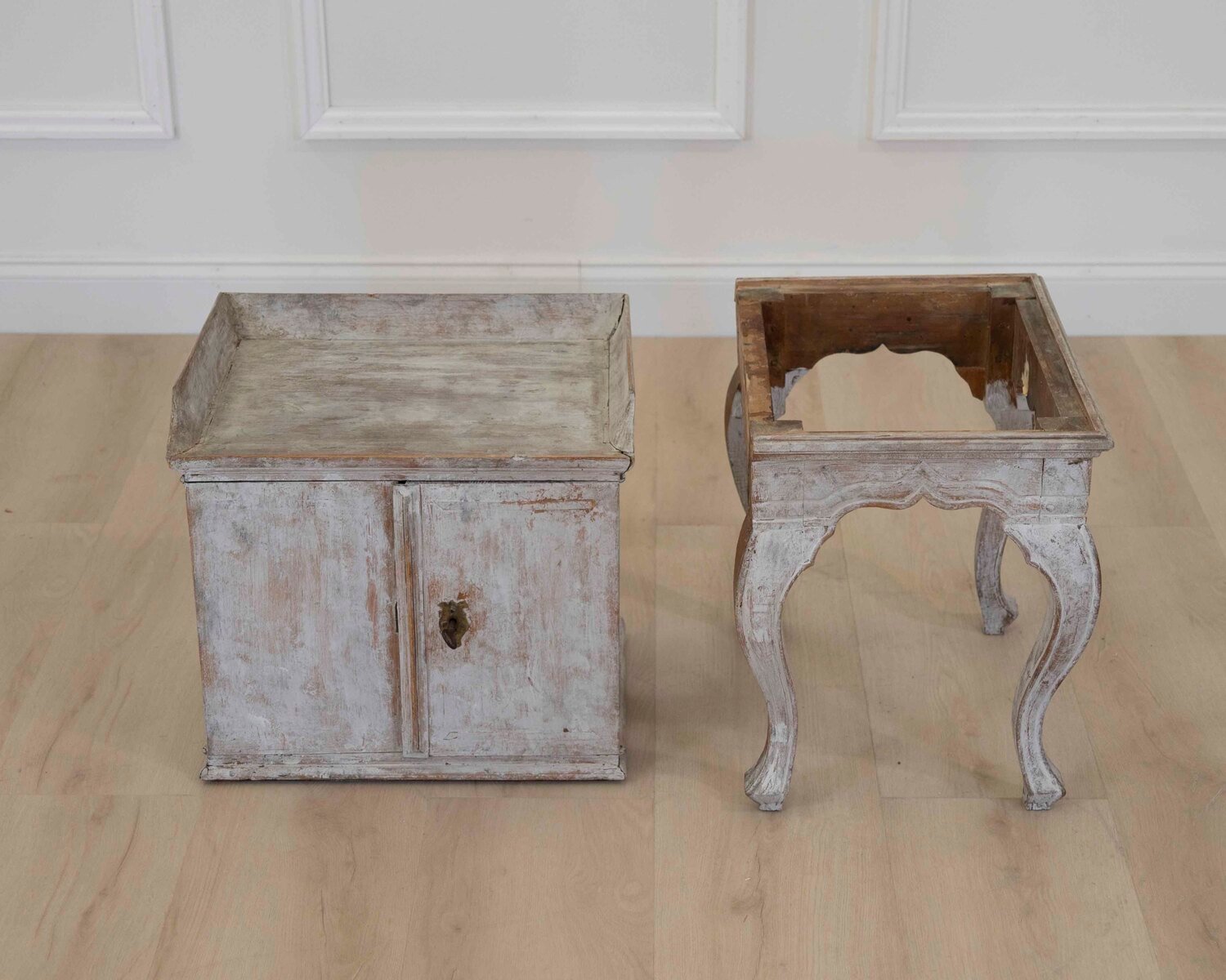 18th Century Rococo Nightstand in Later Grey Paint - JAA