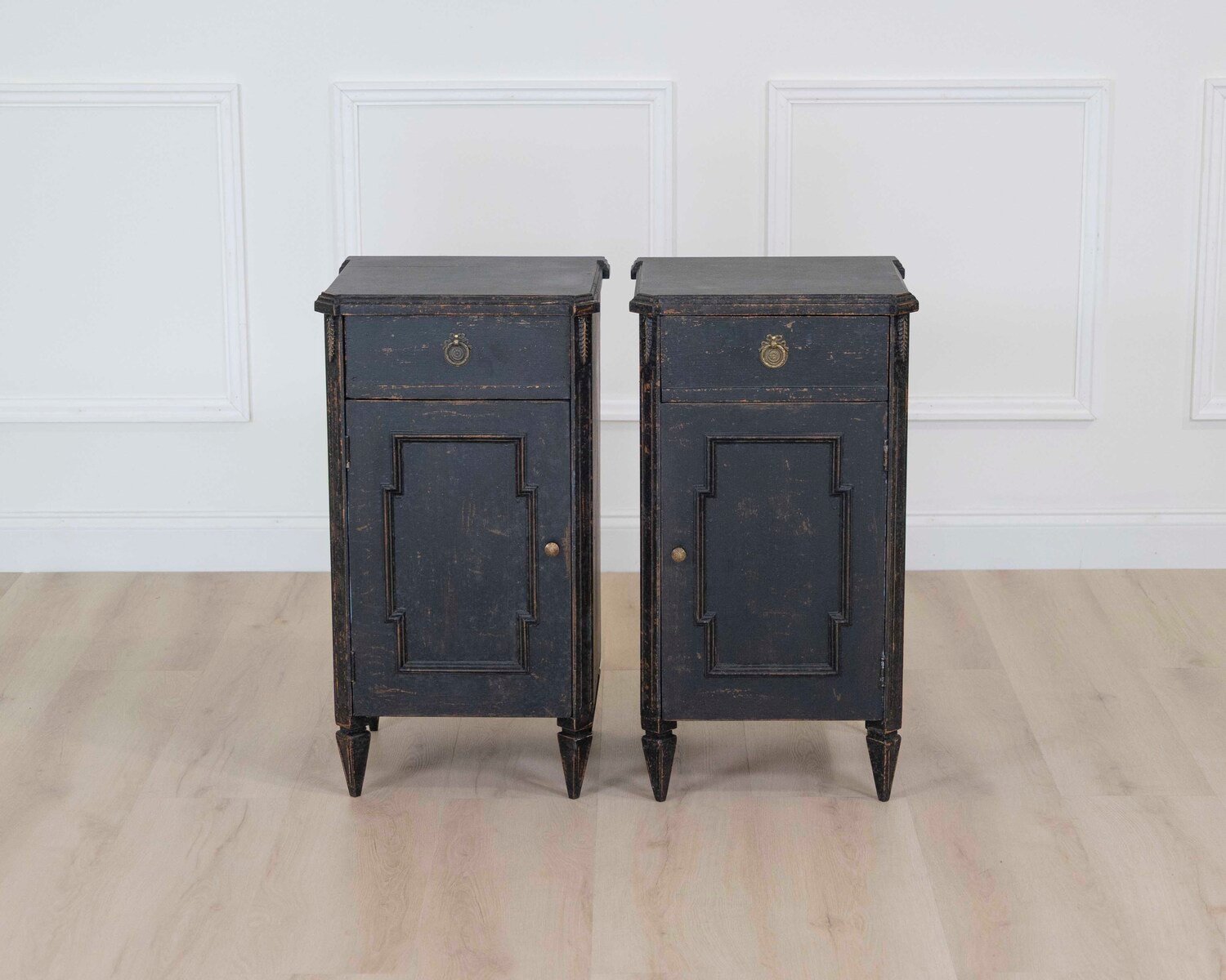Pair of Swedish 20th Century Black-Painted Nightstands - JAA