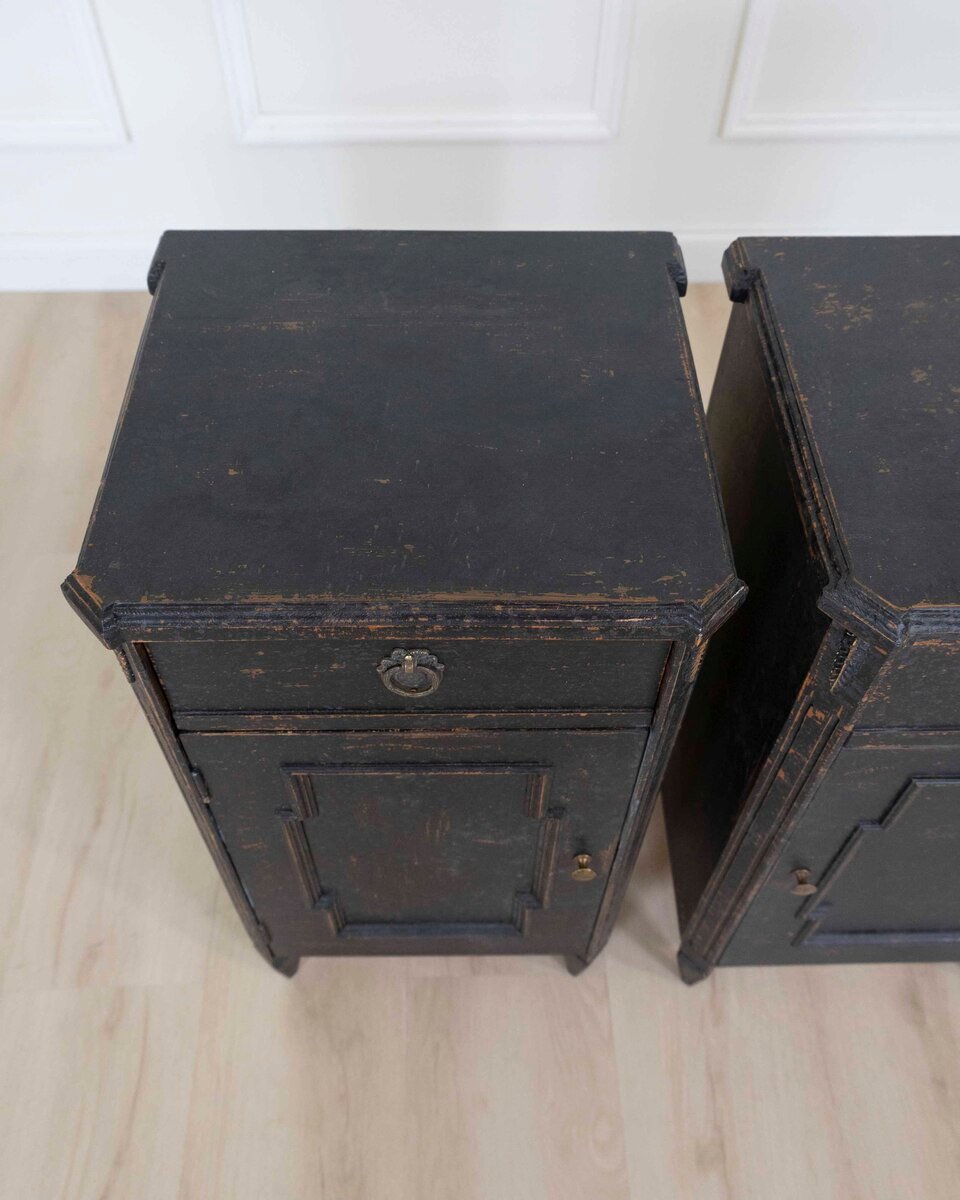 Pair of Swedish 20th Century Black-Painted Nightstands - JAA
