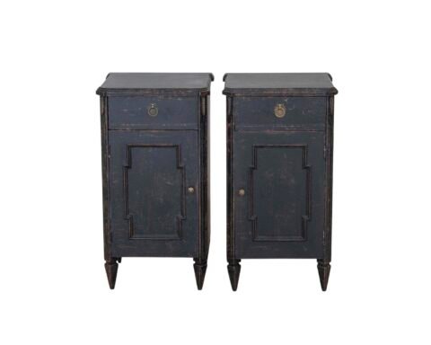 Pair of black Swedish nightstands, with drawer, circa 100 years old