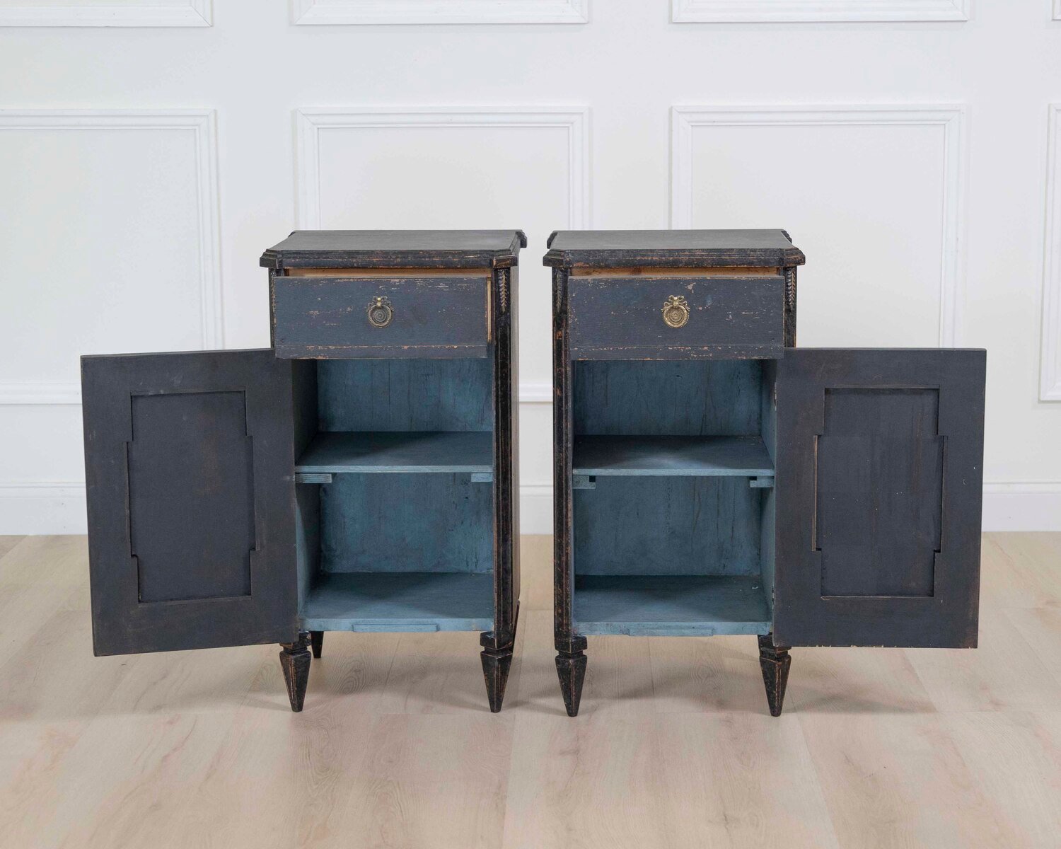 Pair of Swedish 20th Century Black-Painted Nightstands - JAA