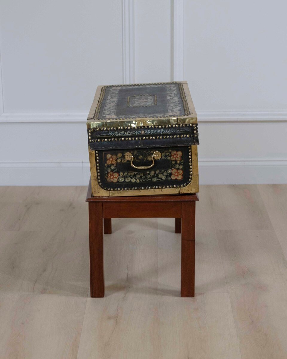 Chinese 19th Century Painted Leather Camphor Trunk on Stand - JAA