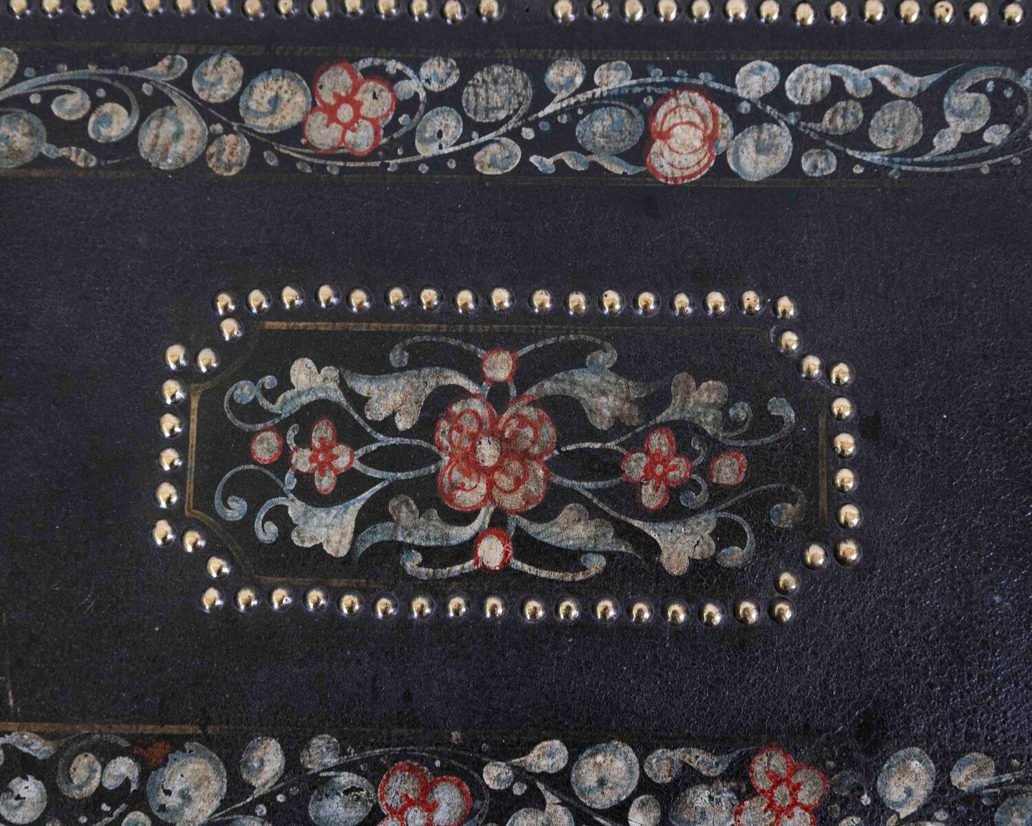 Chinese 19th Century Painted Leather Camphor Trunk on Stand - JAA
