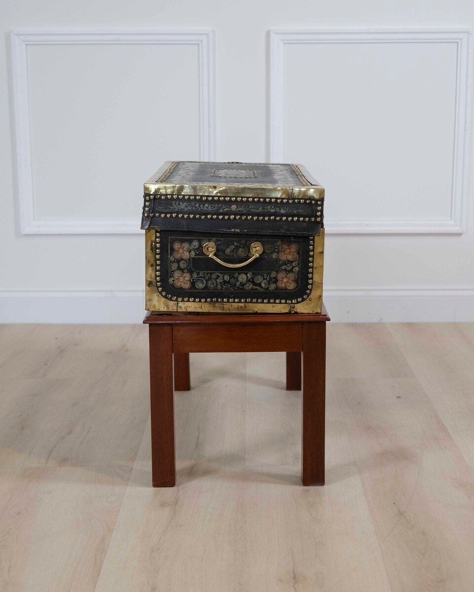 Chinese 19th Century Painted Leather Camphor Trunk on Stand - JAA
