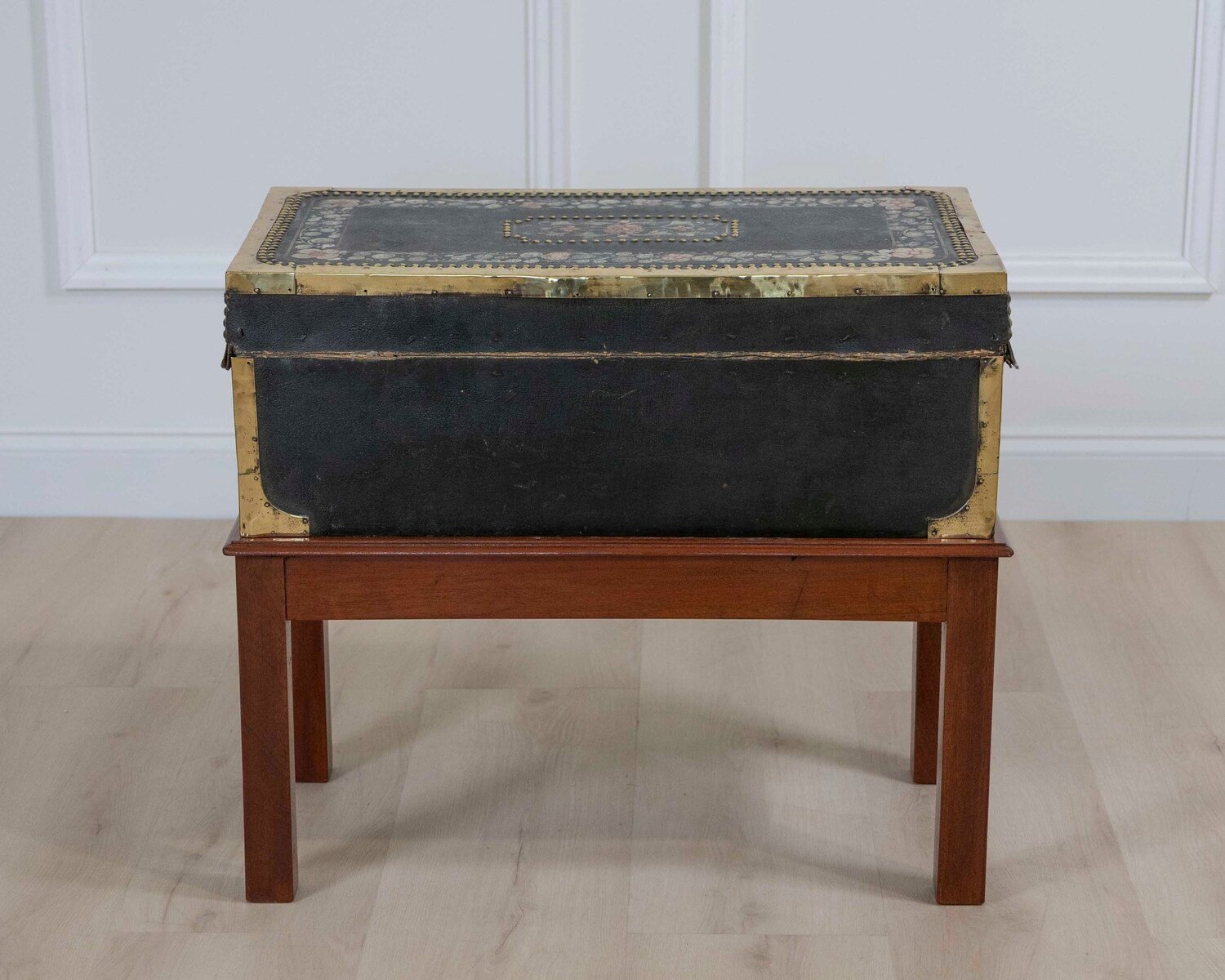Chinese 19th Century Painted Leather Camphor Trunk on Stand - JAA