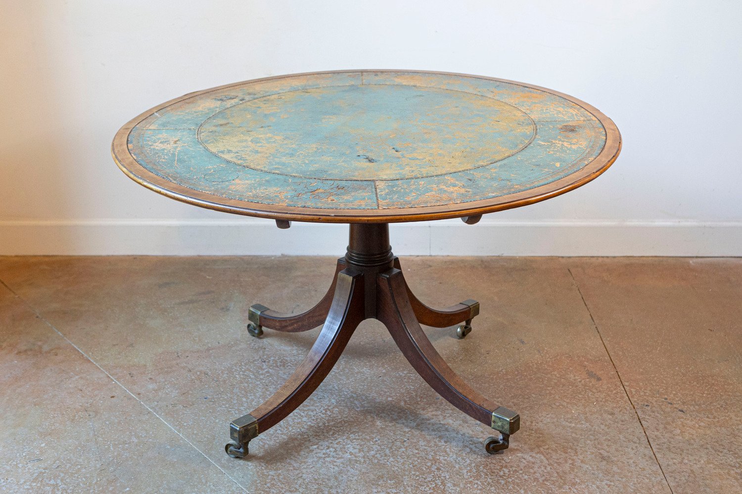 English Turn of the Century Mahogany Tilt Top Center Table with Leather Top - JAA