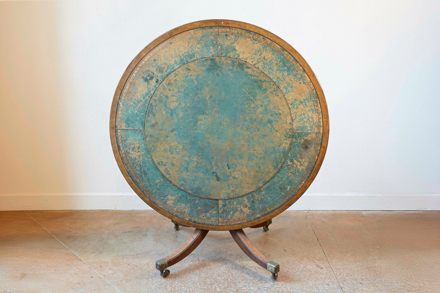 English Turn of the Century Mahogany Tilt Top Center Table with Leather Top - JAA