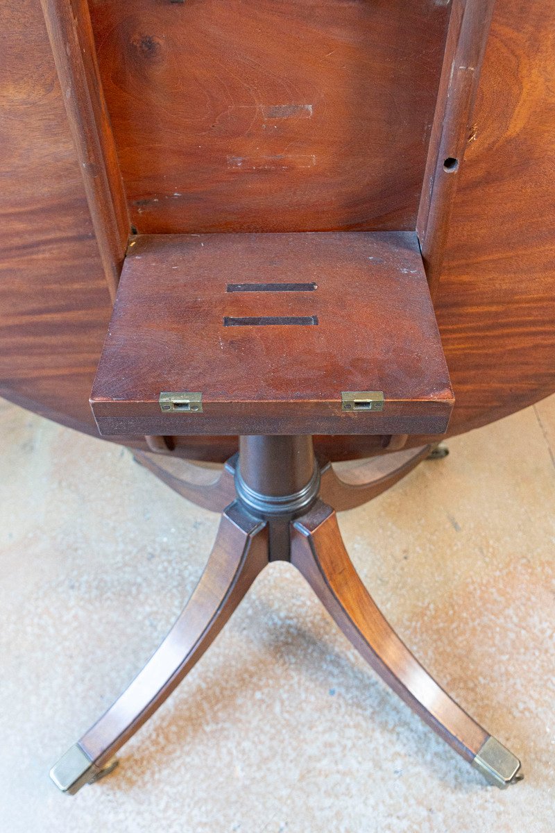 English Turn of the Century Mahogany Tilt Top Center Table with Leather Top - JAA