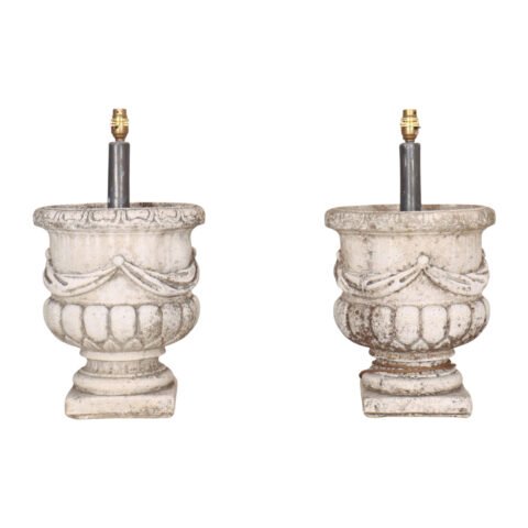 Pair of 1920s reconstituted stone urn table lamps.