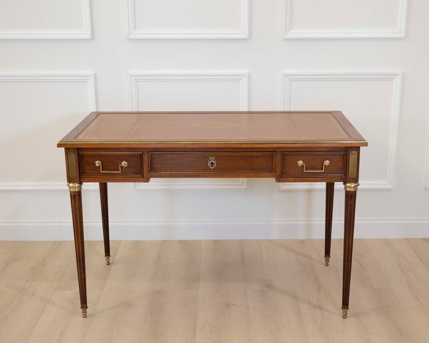 French 20th Century Louis XVI Style Mahogany Flat Desk - JAA