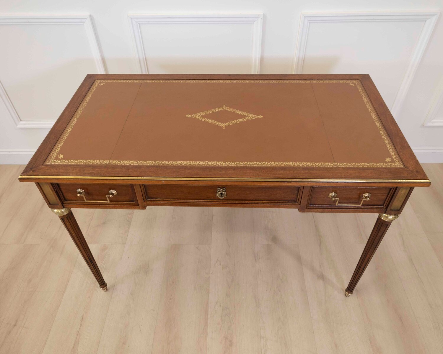 French 20th Century Louis XVI Style Mahogany Flat Desk - JAA