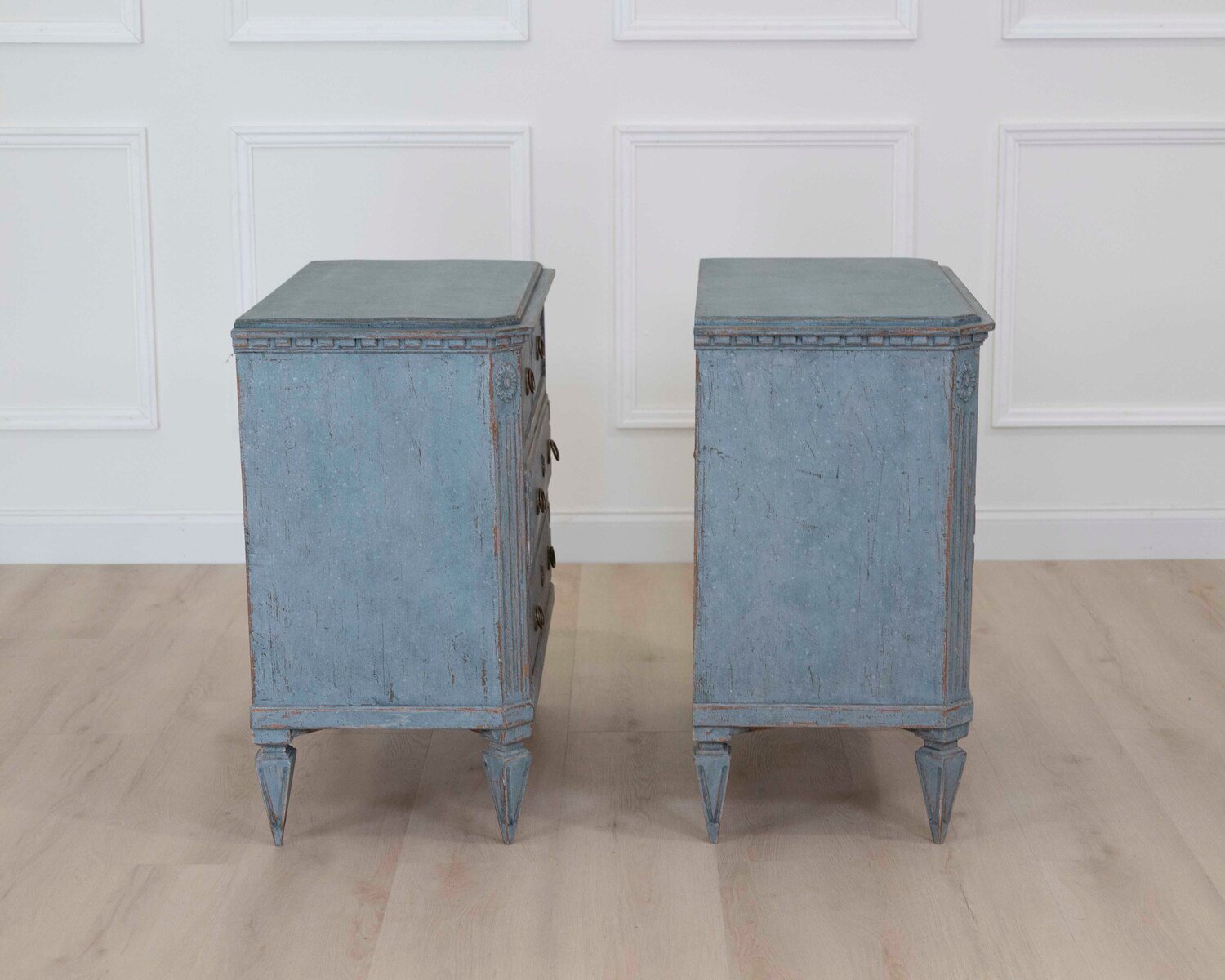 Pair of Scandinavian 20th Century Carved Painted Chests of Drawers - JAA