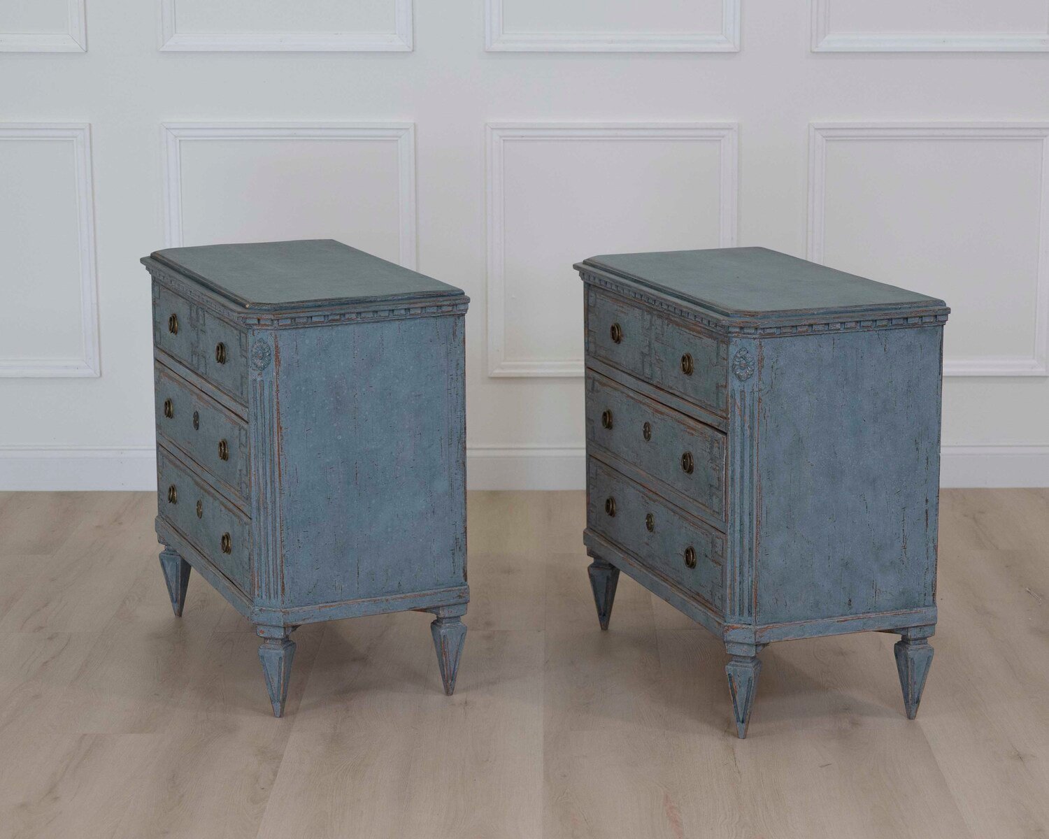 Pair of Scandinavian 20th Century Carved Painted Chests of Drawers - JAA