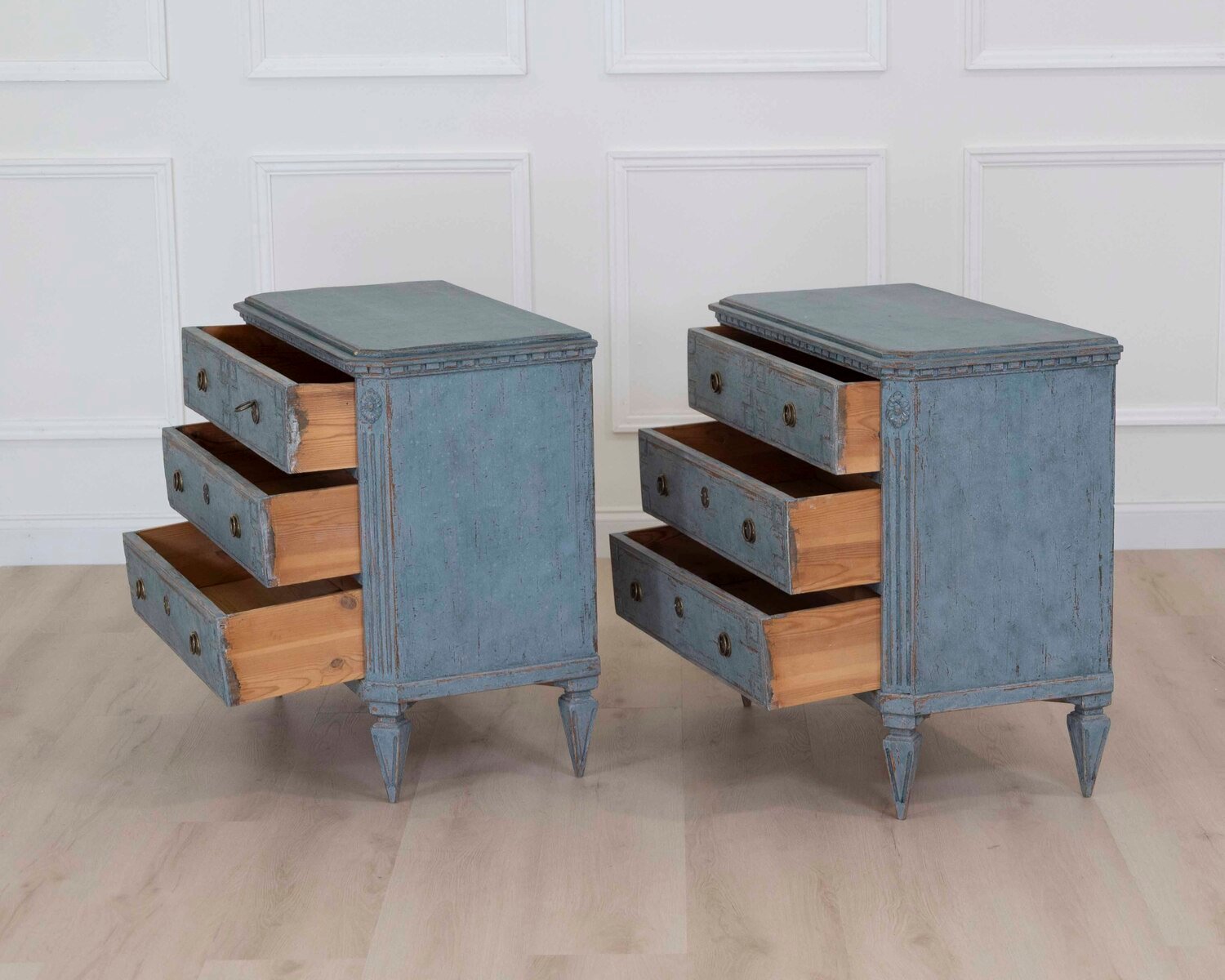 Pair of Scandinavian 20th Century Carved Painted Chests of Drawers - JAA