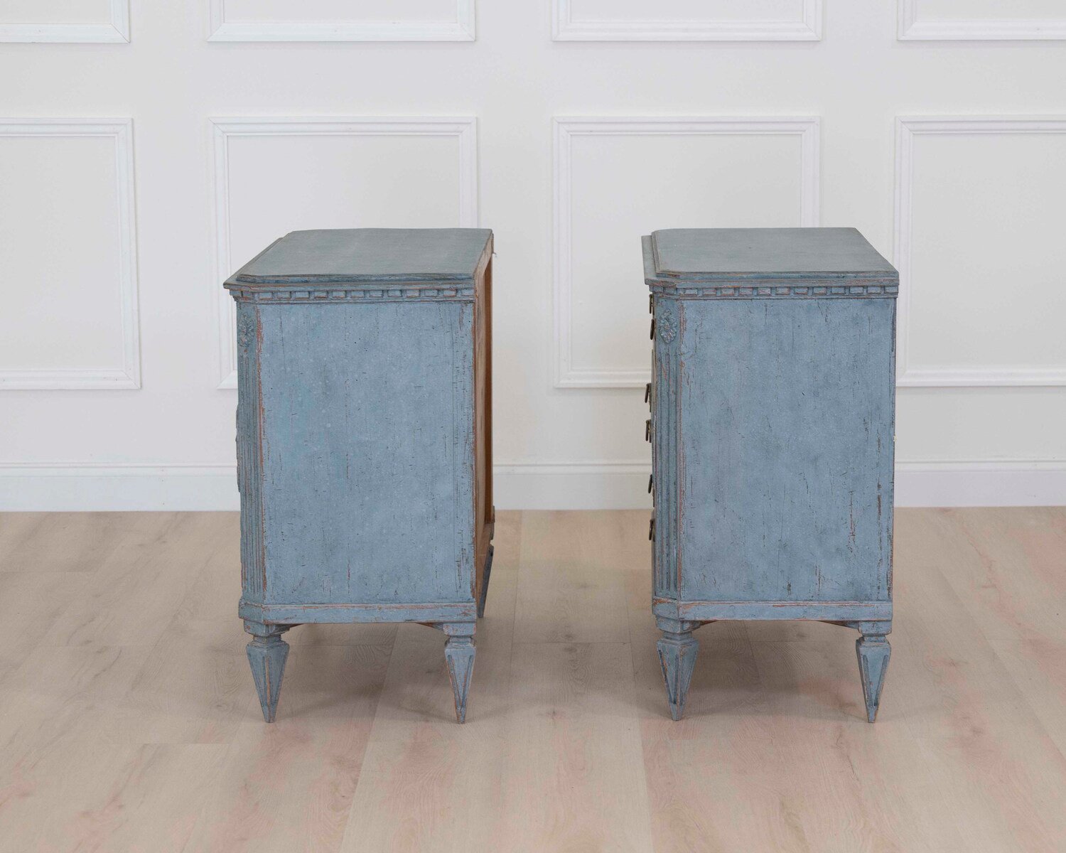 Pair of Scandinavian 20th Century Carved Painted Chests of Drawers - JAA