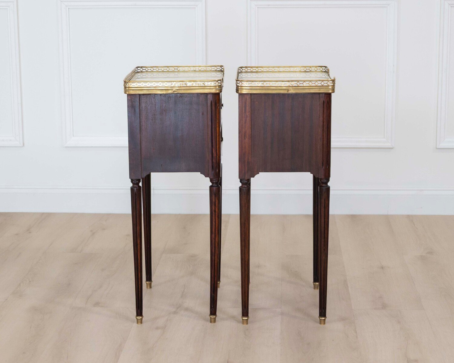 Pair of French 20th Century Louis XVI Style Mahogany Bedside Tables - JAA