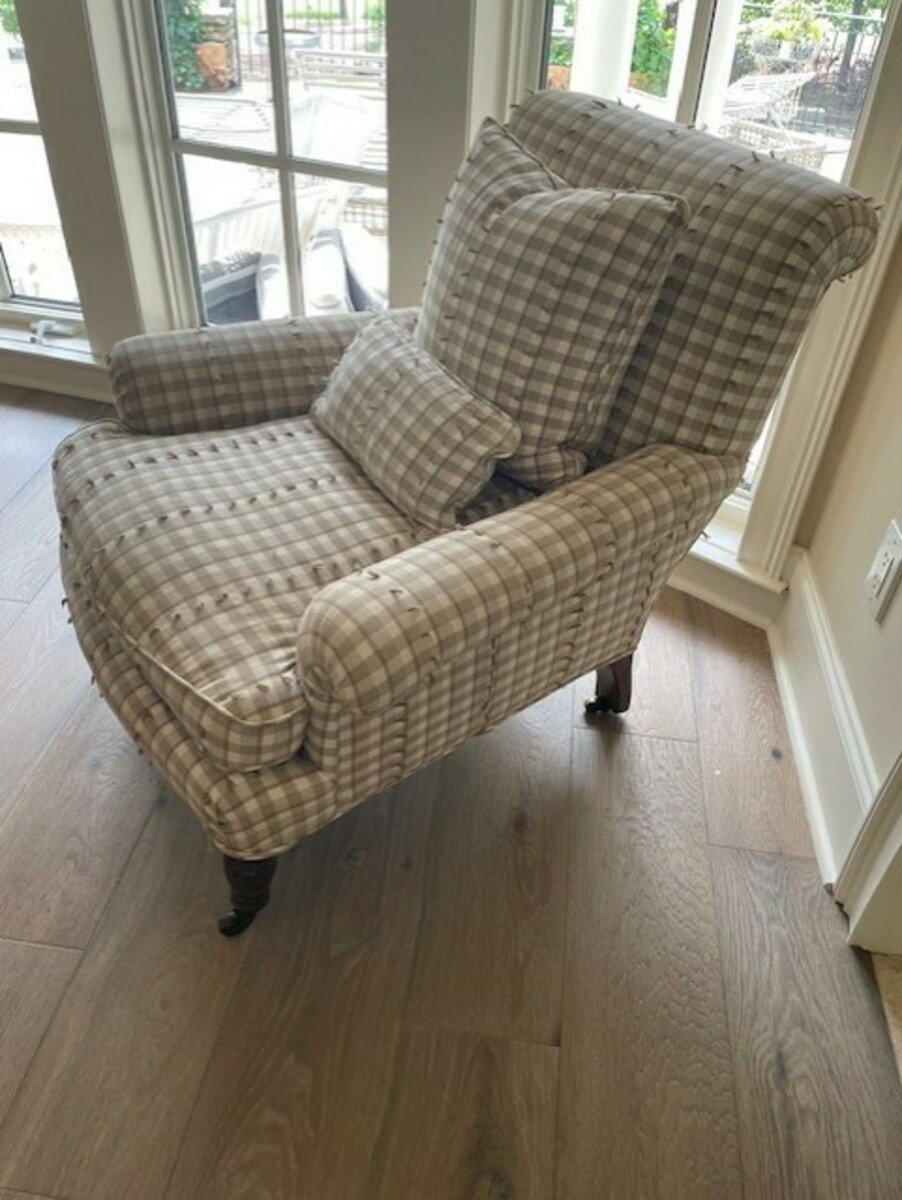 Pair of Checked Fabric Antique Chairs - JAA