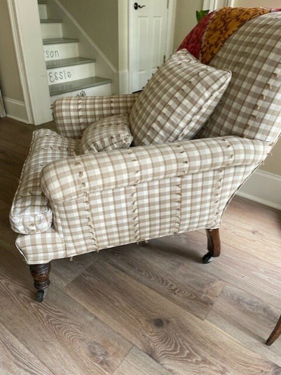 Pair of Checked Fabric Antique Chairs - JAA