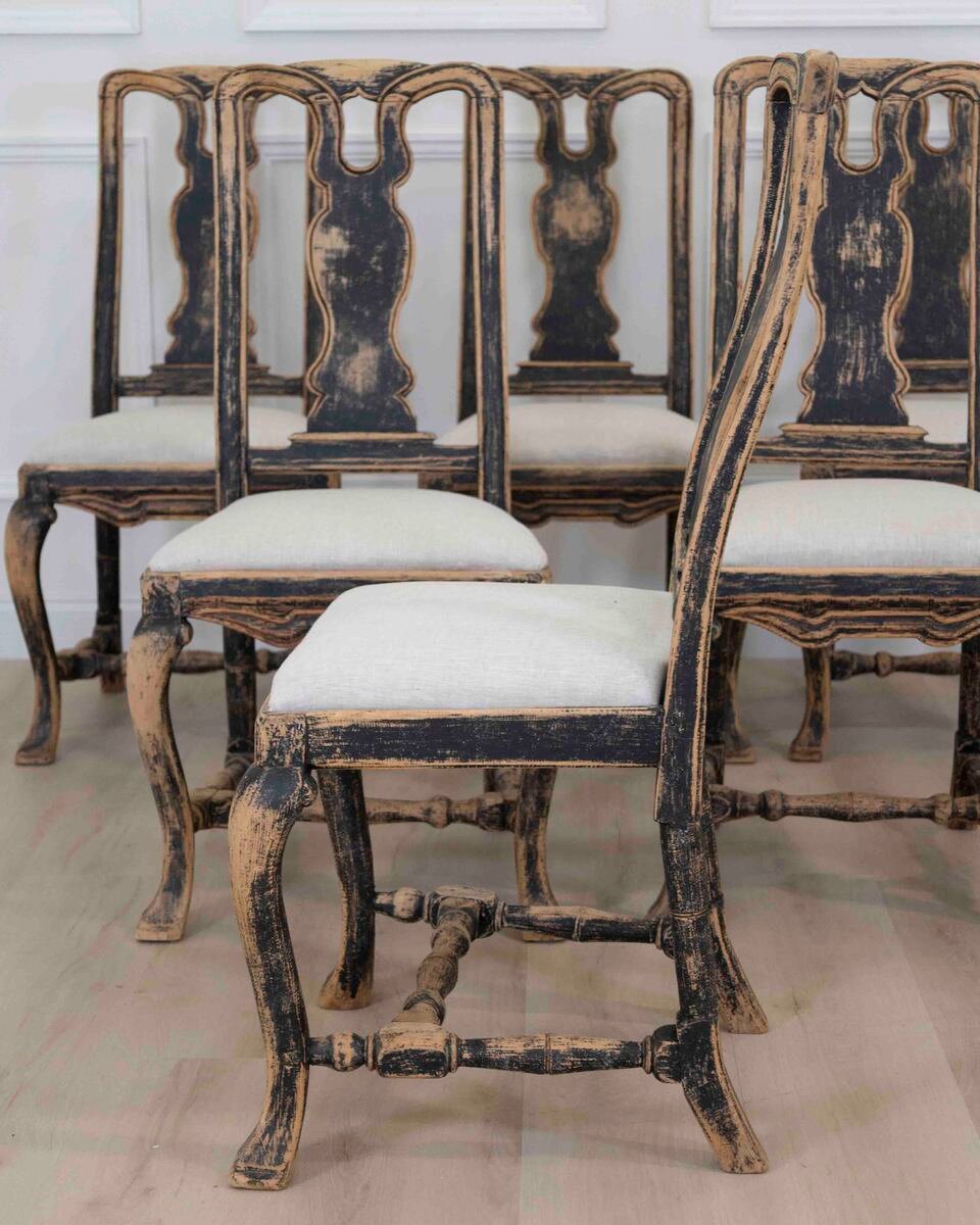 Set of Six Swedish Baroque Chairs, Circa 1750 - JAA