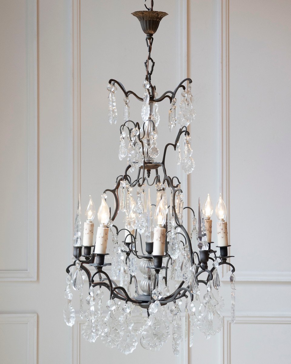 40% OFF. French Six-Light Crystal Chandelier with Iron Armature, Pendeloques and Obelisks - JAA